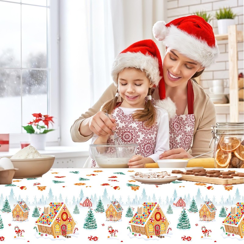 PHOGARY 2 Pack Christmas Tablecloths Gingerbread Tablecloth, Gingerbread House Tablecloths