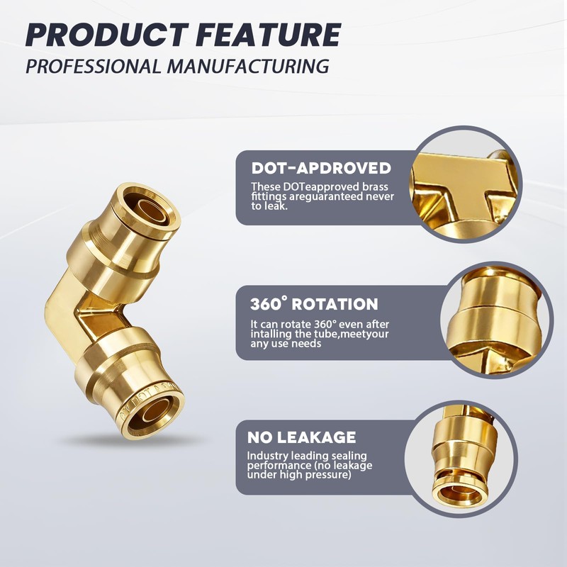 5PCS 90° Union Elbow Push-to-Connect Fittings – Brass C36000 Air