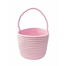 Prudance Small Cotton Woven Handle Basket, 6" x 5", Pink,Favors Basket