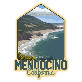 Die Cut Sticker Mendocino, California, Coastal Scene, Contour Vinyl Sticker 1 to 3 inches (Waterproof Decal for Cars, Water Bottles, Laptops, Coolers), Small