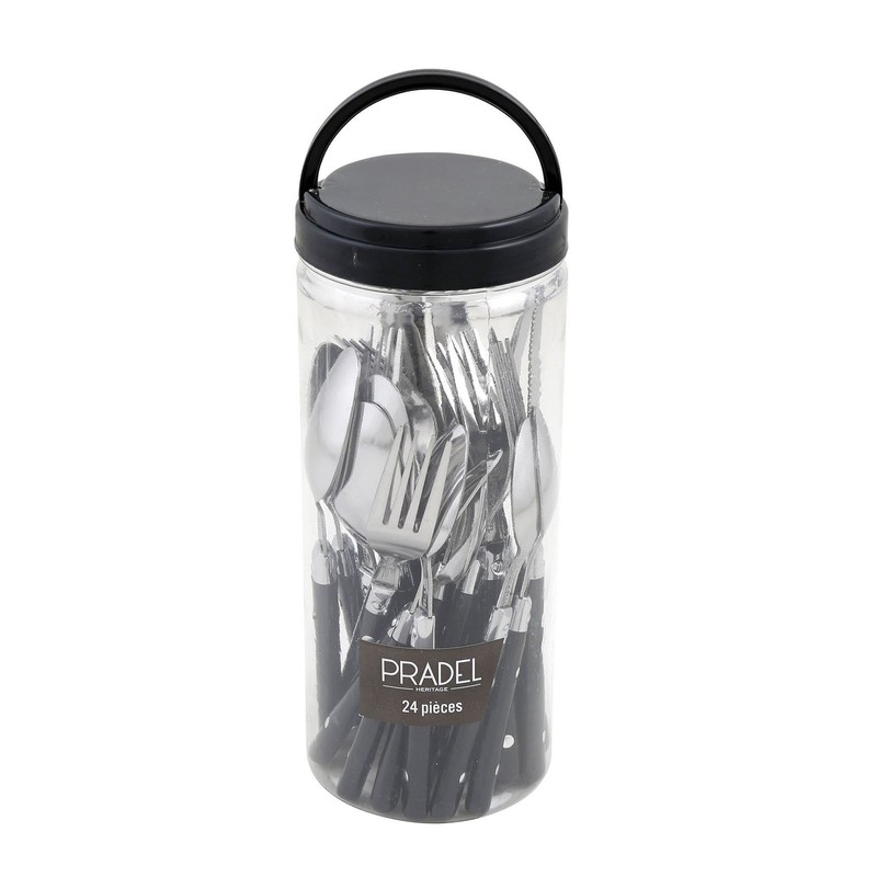 Pradel Heritage, 24-piece cutlery set, stainless steel/plastic, black, 9.6 cm