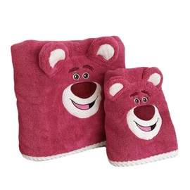 Bath Towel Washcloth 2 Piece Set Cartoon Children Kids Soft Absorbent Terry Towel with Washcloth Rose Red