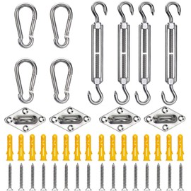 304 Stainless Steel Sun Shade Sail Hardware Kit, 44 Pcs M6 Sun Shade Sail Installation Accessories for Outdoor Patio Square/Rectangle/Triangle Sun Shade Sails Installation