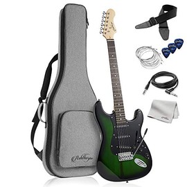 Ashthorpe 39-Inch Electric Guitar (Green-Black), Full-Size Guitar Kit with Padded Gig Bag, Tremolo Bar, Strap, Strings, Cable, Cloth, Picks