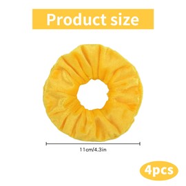 Pack of 4 Hair Bobbles Scrunchies Velvet Large Hair Accessories Women Hair Bobbles Thick Yellow Velvet Fabric Elastic Hair Bands Ponytail Hair Headband Accessories for Women and Girls