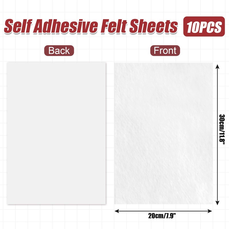 Bonsicoky 10 Pack Self Adhesive Felt Sheets - White Felt