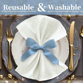 White Cloth Napkins Set of 12, 18"x18" - Cotton & Polyester, Wrinkle/Fade Resistant, Washable & Reusable - Wedding Napkins for Reception, Jacquard Napkin for Banquet & Engagement Party, Bows Design