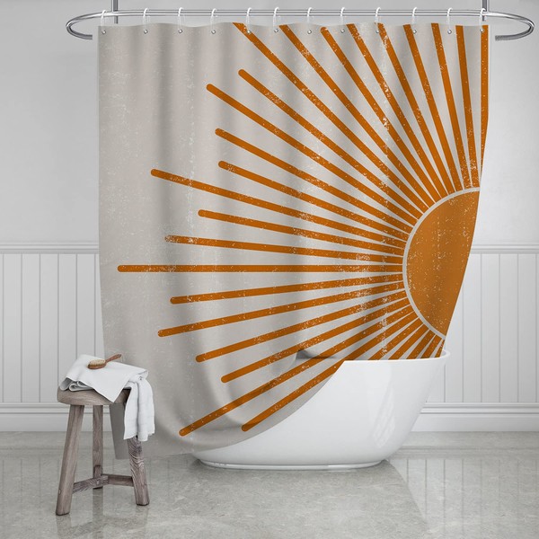 Mid Century Modern Shower Curtain, Abstract Minimalist Sun Aesthetic Bath