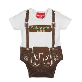 Alpenglück Baby Bodysuit 'Braces' Made of Cotton, Beautiful Boys' Bodysuit in Brown, Bodysuit for Babies with Braces Print, Baby Bodysuit Made of Single Jersey, Beautiful and Comfortable Children's