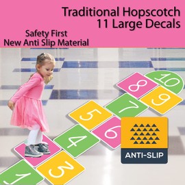 Anti-Slip Safety First - Traditional Hopscotch Bright Colorful Sensory Pathway for Classrooms or School Hallways 10 Large Decals
