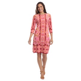 London Times Womens 3/4 Sleeve Shift Dress, Peach/Pink, 2X US
