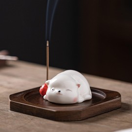 JanYoo Wooden Incense Holder, Handmade Wooden Incense Sticks Kitten Holder Incense Burner Incense Sticks Meditation Accessories for Home Decoration, Meditation and Yoga B