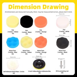 Mardatt 11Pcs 3" Car Foam Polishing Pad Kit Includes Sponge and Wool Wheel Polishing Waxing Pad Set, Suction Cup with M10 Drill Buffer Adapters for Car Polishing Buffing