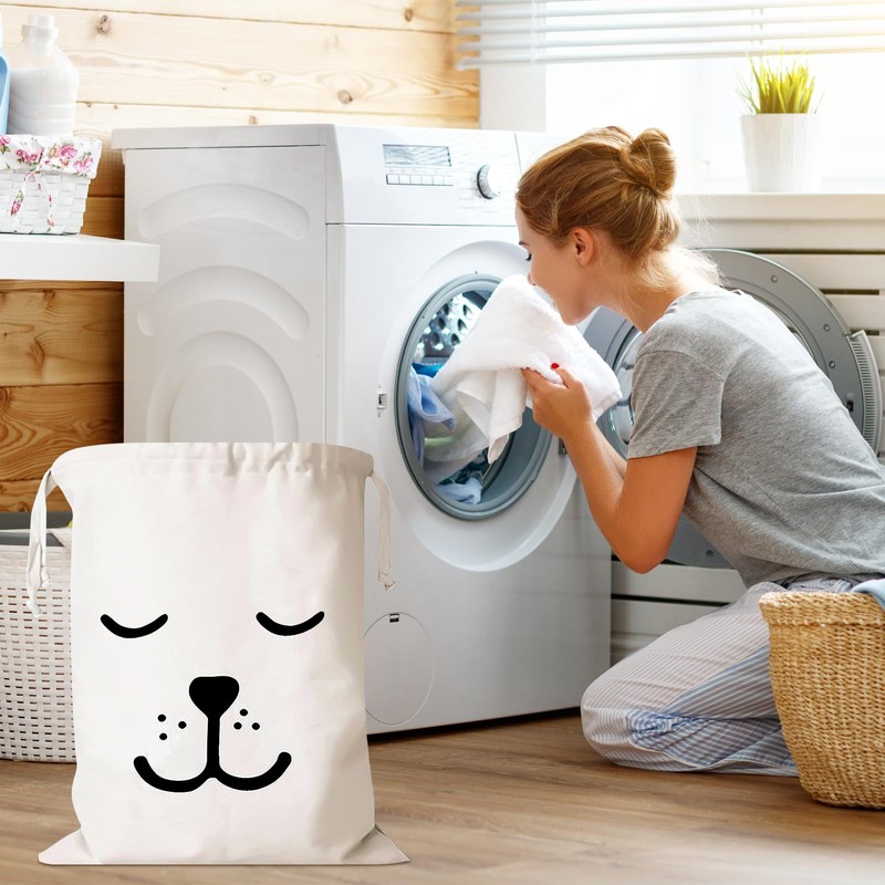 Pack of 2 Cotton Laundry Bags with Practical Drawstring, Laundry