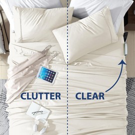 Swift Home Smart Sheets, Ultra Soft Brushed Microfiber 4-Piece Sheet Set, Fitted Bed Sheet with Side Storage Pockets – Coconut Milk, Full