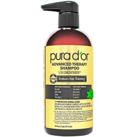 PURA D'OR 16 Oz Advanced Therapy Shampoo Reduces Hair Thinning & Increases Volume, No Sulfate, Biotin Shampoo Infused with Argan Oil, Aloe Vera for All Hair Types, Men & Women
