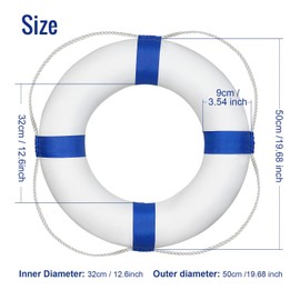 Child Pool Life Ring Buoy Life Preserver Ring with Lifesaving Rope Reflective Tape Yard Wall Decoration Red&White 10.6"/19.68"