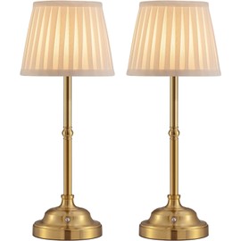 Mr. White Set of 2 Cordless Wireless Rechargeable Touch Battery Operated LED Dimmable Powered Table Lamp for Bedroom Bedside Dining Dinner Restaurant Kitchen (Bronze)