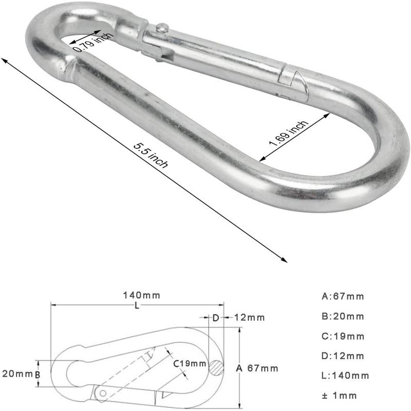 Carabiner Clip Heavy Duty Spring Snap Hook Big 5.5 Inch