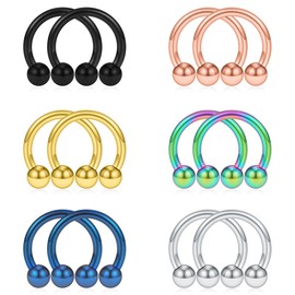 SCERRING 12PCS 14mm Mix Color Stainless Steel Nose Horseshoe Hoop Rings Eyebrow Lip Ear Tragus Septum Piercing Hanger Retainer 12G