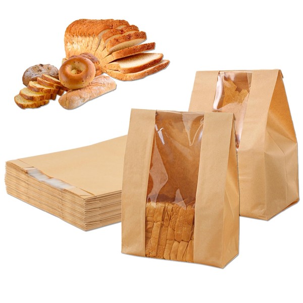 QBXMY7 100 Large Reusable Bread Bags with Window - Eco-Friendly