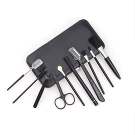 Eyebrow Set, 10 Piece Makeup Brush, Eyebrow Shaper Set with Brush, Tweezers, Eyebrow Comb, Eyebrow Shaver, Eyebrow Pencil with Black Case for Men and Women
