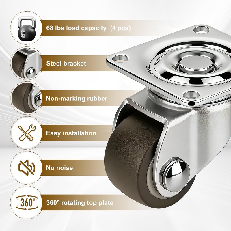 Luxinika 8 Pack Mini Caster Wheels 1/2 Inch Low Profile