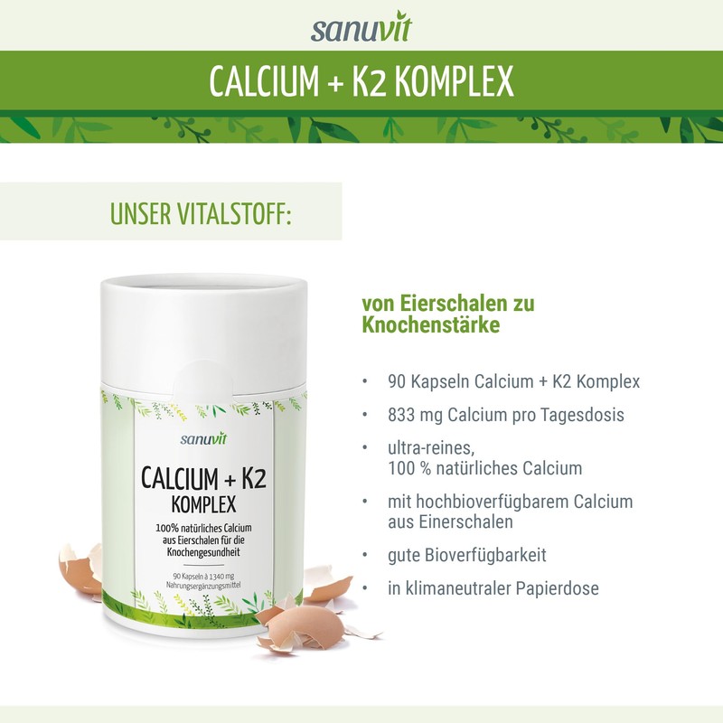 Sanuvit Calcium + K2 Complex 90 Capsules - Pure Product