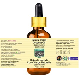 Devprayag Natural Virgin Coconut Oil (Cocos nucifera) with Glass Dropper Natural Therapeutic Grade Cold Pressed (Pack of two) 100ml X 2 (6.76 oz)