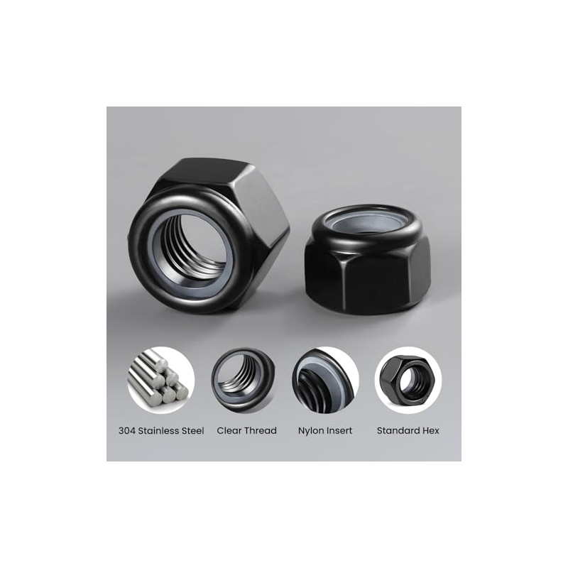 200Pcs M3-0.5 Lock Nuts, Nylon Insert Locknuts 304 Stainless Steel