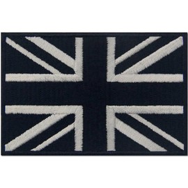 EmbTao Tactical British Union Jack Flag Patch Embroidered Applique UK Great Britain Iron On Sew On Emblem - White & Black