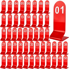 50 Pcs Table Order Numbers Acrylic Restaurant Table Numbers 1-50 Reception Red Double Sided Number Stands Signs for Wedding Cafes Party