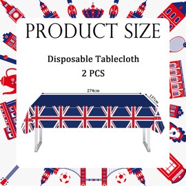 2Pcs Union Jack Party Decorations Tablecloths,137*274cm Union Jack Table Cloth Plastic Tablecover,United Kingdom Tablecloth Great Britain UK Flag Table Cloth for Union Jack Royal Party Supplies