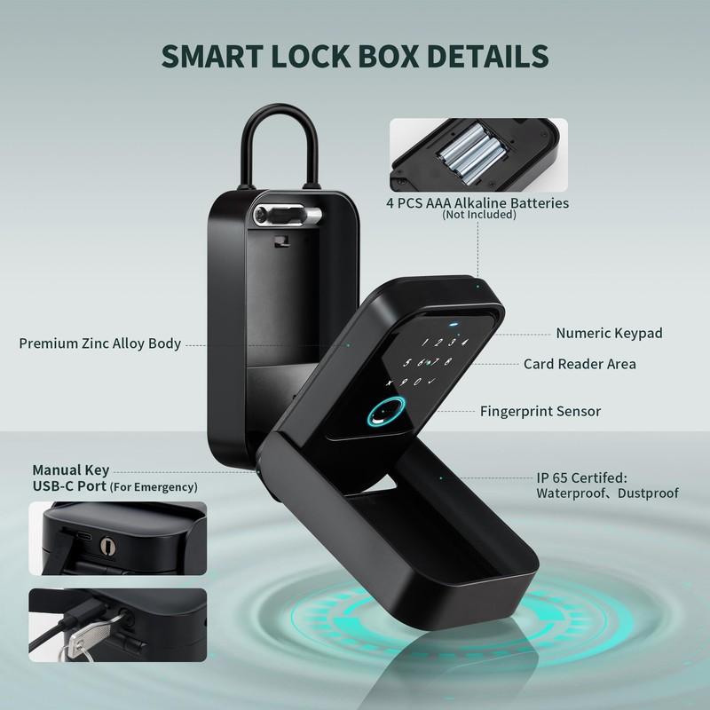 Moquin Smart Lock Box for House Keys, Fingerprint Lockbox Bluetooth