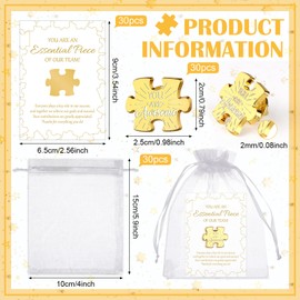 30 Sets Employee Appreciation Gifts Team Puzzle Piece Lapel Pins with Thank You Cards Organza Bags Employee of the Month Badge Brooch Bulk Inspirational Small Gifts for Coworker Staff Volunteer