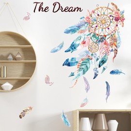Dream Catcher Feathers Wall Stickers, Colorful Feather Wall Decals, Removable Peel and Stick Wall Décor, DIY Art Mural Vinyl Wallpaper for Kids Bedroom Baby Nursery Living Room Office Home Decoration