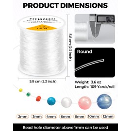 2 Rolls FIVEIZERO Elastic Bracelet String Cord, 0.4/0.5/0.6/0.7/0.8/1mm Round Crystal Elastic String for Bracelets Necklace Beading & Jewelry Making, Total 218 Yards Clear Stretchy Bead String Cord