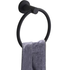 Towel Holder Black, Round Towel Hanger Stainless Steel Towel Rail Towel Holder for Bathroom Wall Matte Black Towel Ring(6.3 inches/16cm)