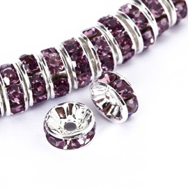 BRCbeads 10mm Silver Plated Crystal Rondelle Spacer Beads 100pcs per Bag for jewelery Making(#212 Light Amethyst)