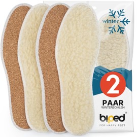 biped 2 Pairs of Insoles with Real Sheep's Wool and Natural Cork - Warm and Insulating - Natural Thermal Wool Shoe Insoles for Winter Shoes and Boots z2736 - beige, size: 38