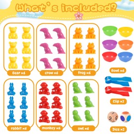 ZLPBAO Montessori Toy Colours Learning from 2 3 4 5 Years, 47 Pieces Montessori Toy 2 Years, Montessori Toy Matching Sorting Cups and Tweezers for Children Girls Boys Toy