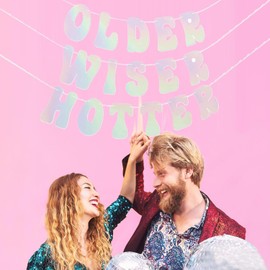 Older Wiser Hotter Glitter Banner Funny Birthday Banner for Women Men 30th 40th 50th 60th 70th 80th Birthday Party Decorations DIY Birthday Sign Birthday Garland Banner (Iridescent)