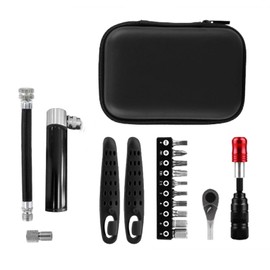 Bicycle Repair Tool, Ratchet Repair Kit Tool, Bicycle Accessories with Ratchet, Set with Screw Heads, 2 Tire Levers, Mini Pump (with Presta and Schrader Valves)