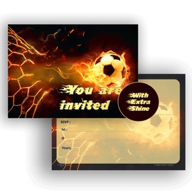 Edition Colibri 10x Fußball Geburtstagseinladungen für Kinder - Party Einladungskarten für Jungen & Mädchen - 10er Set - Coole Fußball Motto Einladungen zum Kindergeburtstag