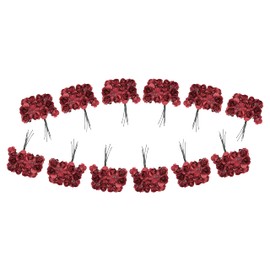 Artificial Roses Fake Roses Embellishments for Craft Flowers Mini Flowers for Crafts Face Flowers for Crafts Rose Decorations Small Paper Flowers Face Roses with Stem Fake Burgundy Roses 144 Pcs 1/2"