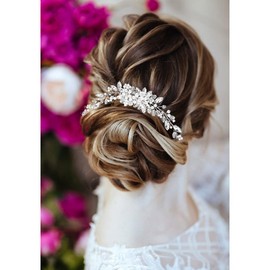 Wedding Hair Accessories for Brides, Vintage Bridal Hair Accessories Silver Full Pearl Cluster Flower Big Hair Comb Headpiece Shinny Classic Style Hair Jewelry for Wedding, Party, Prom..