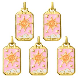 LEGENTLISUR 5Pcs Sun Tarot Charms for Jewelry Making Evil Eye Alloy Enamel Pendant Charms for Bracelets Necklace Earring DIY Supplies(Pink)