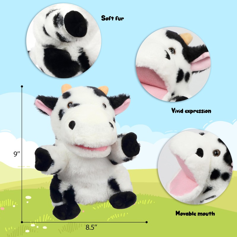 Easfan Cow Hand Puppet with Movable Mouth Interactive Storytelling Cute