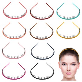 Pack of 10 Unisex Hair Bands Hair Bands Wave Metal Headband with Non-Slip Teeth Elastic Headband for Men Women for Outdoor Sports Yoga (10 Colours)