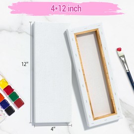 Stretched Canvases for Painting, 4x12 Inch Painting Supplies for Artists, Blank Canvas Pack, 3-Pack for Acrylic, Oil and Gouache Paints